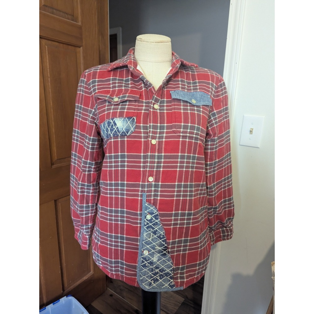 Polo Ralph Lauren Plaid Quilted Cotton Shirt Girls Sz‎ 16 Red Blue Button Up